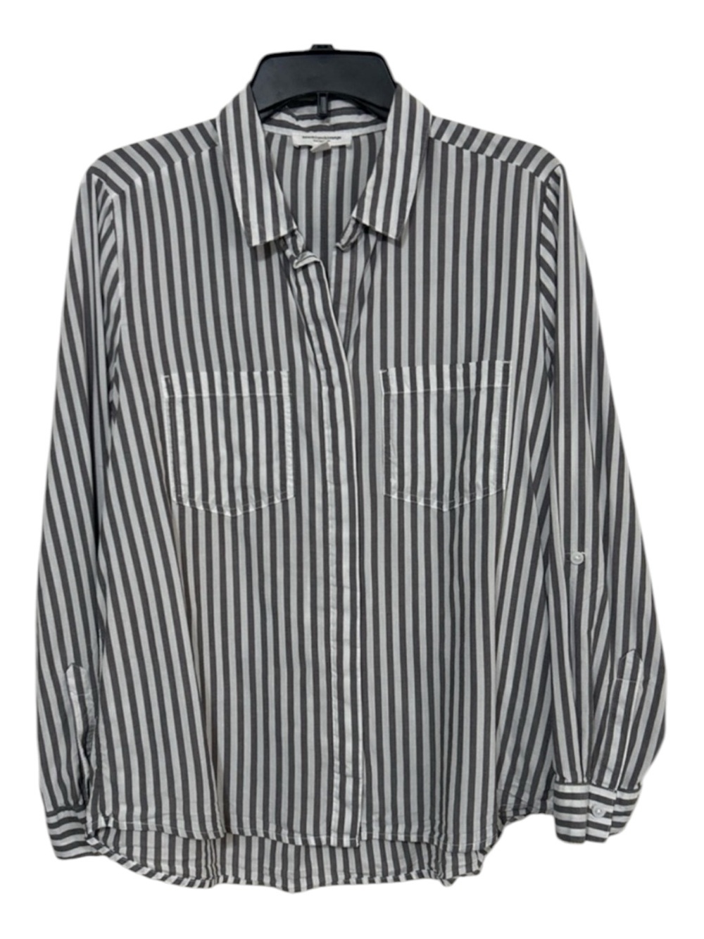 Beachlunchlounge Women's Size L Striped Button Down Shirt Roll Tab Long Sleeve